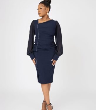 Diana Midi Dress - Classic Navy Blue Sophisticated Evening Midi
