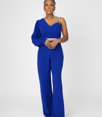 Bling Strap Jumpsuit - Royal Blue Glamour Evening Wear