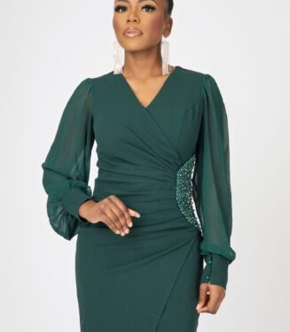 Diane WrapAround Dress - Elegant Deep Green Versatile Midi
