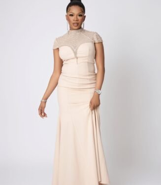 Creme de la Creme Dress - Elegant Beige Sophisticated Midi