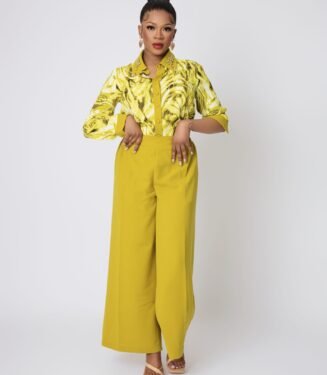 Wide Leg Trouser Set - Vibrant Lime Chic Summer Ensemble