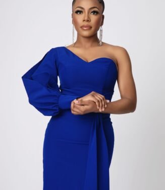 Monica Slit Sleeve Dress - Cobalt Blue Side-Belted Midi