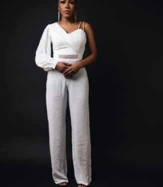 Bling Strap White Jumpsuit - Shimmering High-Fashion Ensemble