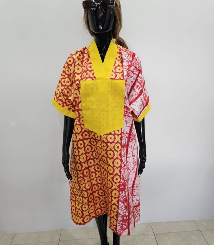 Mannequin wearing yellow and red afro women dress