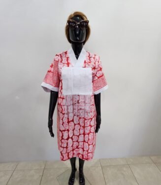 Mannequin wearing white and pink afro women dress
