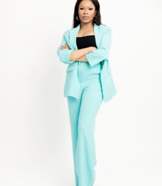 Turquoise Modern Blazer Suit Set - Vibrant Tailored Power Suit for Creative Professionals