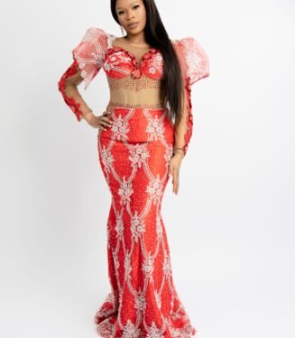Crimson Sparkle Custom Evening Gown - Show-Stopping Red Bespoke Dress for Red Carpet & Galas