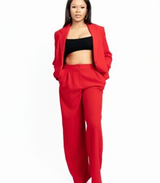 Crimson Classic Tailored Blazer Set - Radiant Red Professional Power Suit for Women
