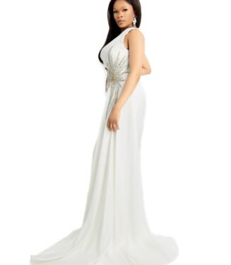 Elegant White Deco Prom Dress - Ethereal Vintage Inspired Formal Gown