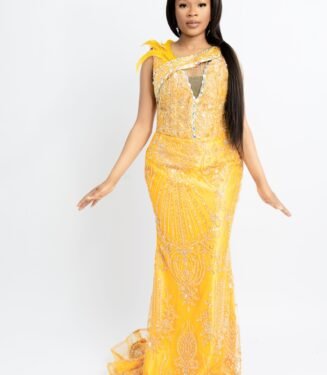 Bespoke Yellow Feather Evening Gown - Custom Handcrafted Formal Dress for Red Carpet & Galas